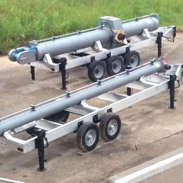 Large civil infrastructure hydraulic cylinders on custom designed aluminum storage and transport trailers